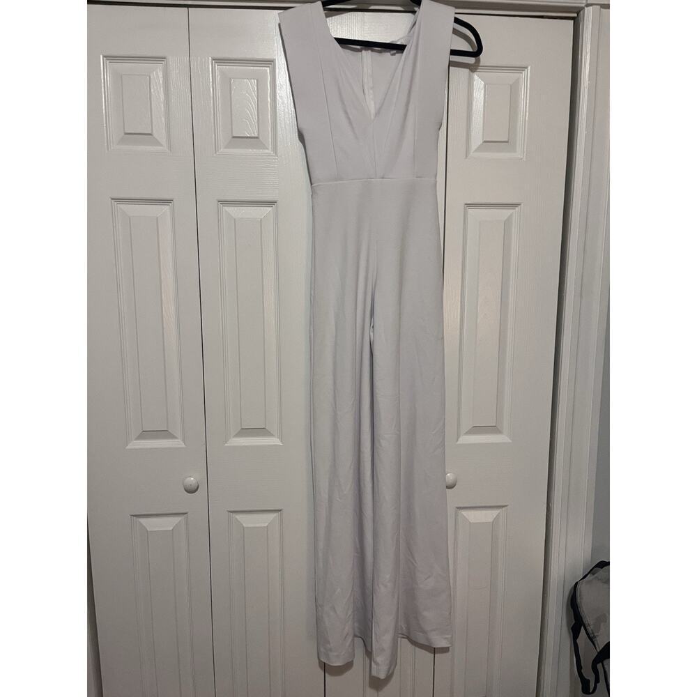 Alexis White Jumpsuit Plunge Neckline Wide Leg White Extra Small